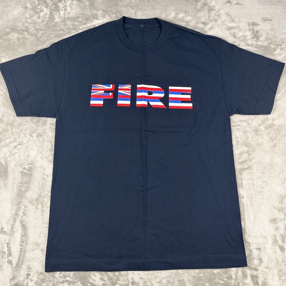 Collectible Hawaii Fire T-Shirt Navy Blue Graphic Tee FIRE Hawaiian Flag XL